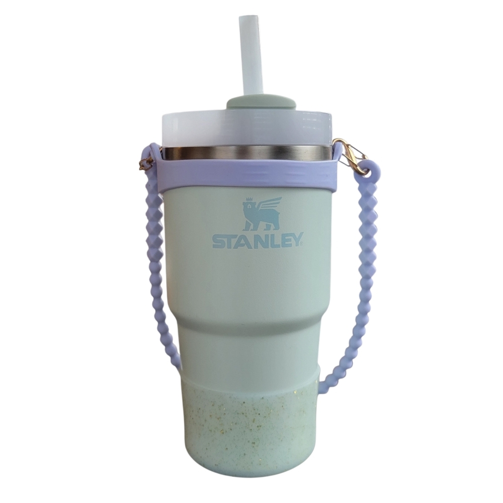 Stanley Mint Green Tumbler 20 oz with Straw, Carry Strap, and Rubber Boot, EUC